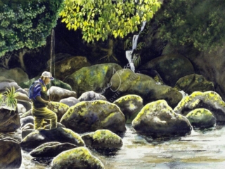Fisherman on rocky shore &ndash; Lorraine Jacobs