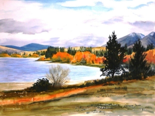 Lake Camp (watercolour) &ndash; Lorraine Jacobs