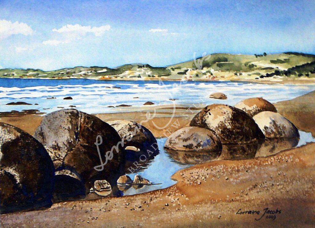 Moeraki Boulders IV (watercolour) &ndash; Lorraine Jacobs