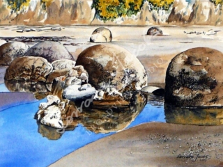 Moeraki Boulders V (watercolour) &ndash; Lorraine Jacobs