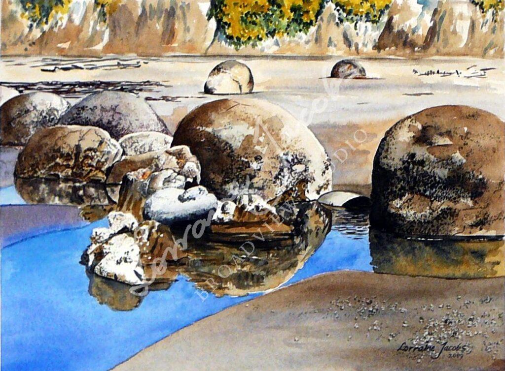Moeraki Boulders V (watercolour) &ndash; Lorraine Jacobs