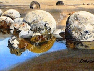 Moeraki Boulders VI (oil on canvas) &ndash; Lorraine Jacobs