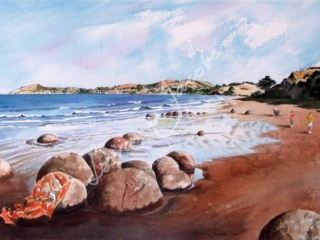 Moeraki watercolour &ndash; Lorraine Jacobs