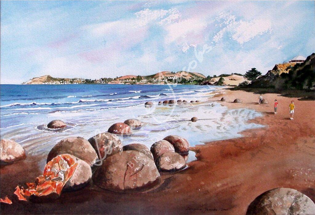 Moeraki watercolour &ndash; Lorraine Jacobs